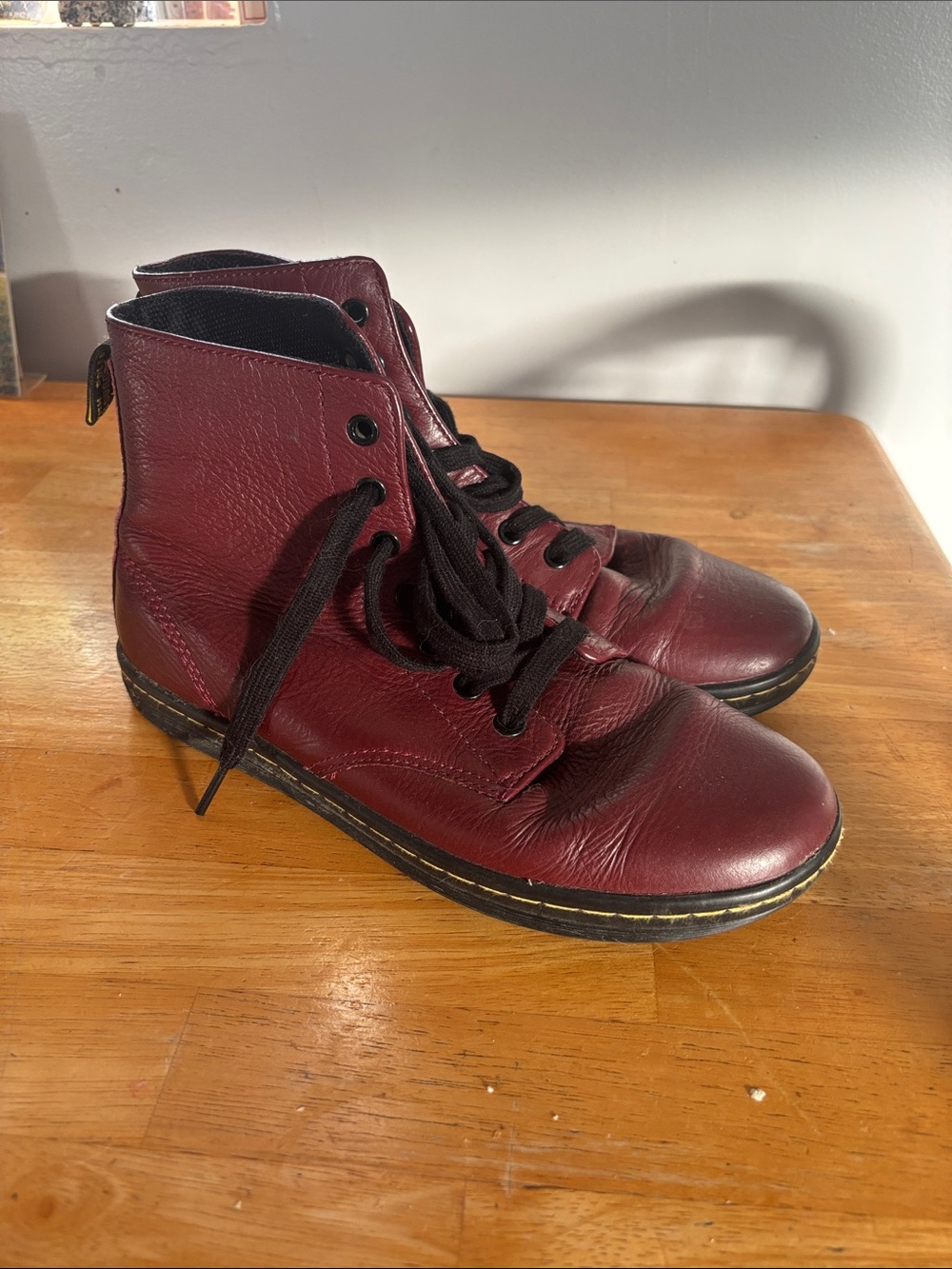 Dr. Martens Burgundy Leather Lace-Up Boots with Black Laces